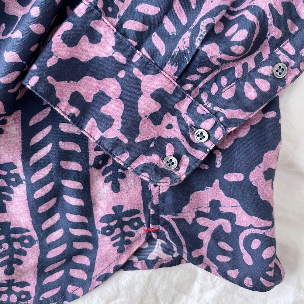 Xírena Ikat Long Sleeve Button Up Shirt Blouse Kiran Cotton Silk Purple Blue S - Picture 6 of 10